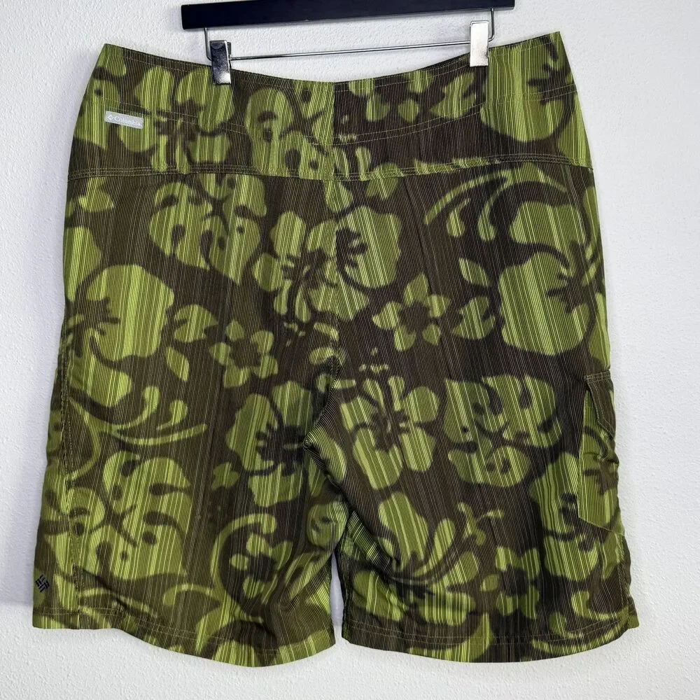 Columbia Swim Board Shorts Mens 34 Green Floral Hawaiian Swim Trunks Beach